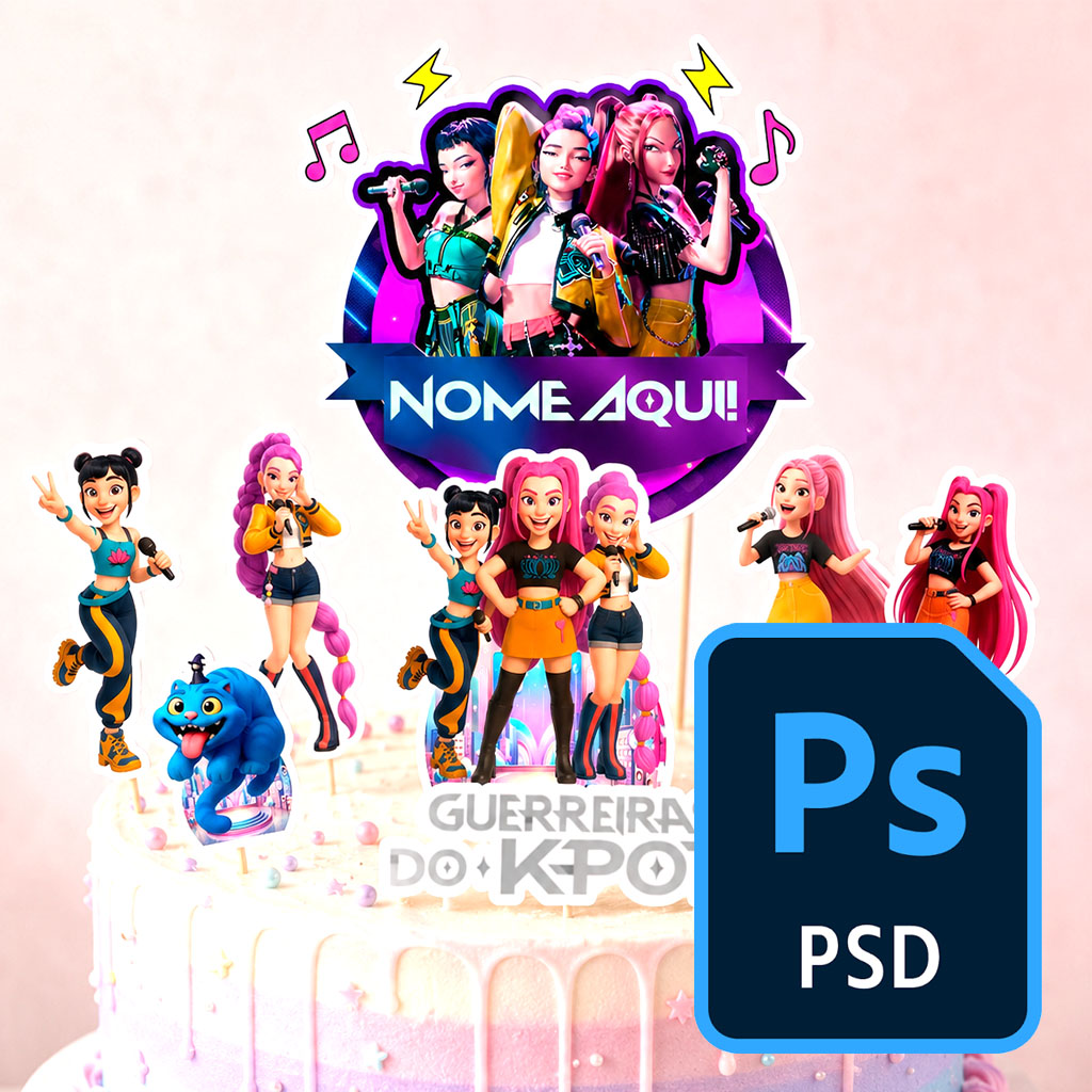 Topo de bolo Guerreiras do K-pop - Arquivo PSD - Editável